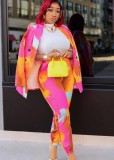 Colorful Button Long Sleeve Blazer and Matching Pants Two Piece Set