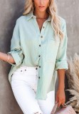 Green Pocket Button Up Long Sleeves Blouse