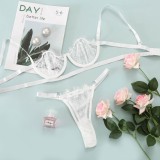White Lace Underwear Bra and O-Ring Panty Lingerie Two Piece Set