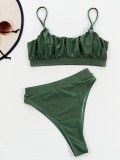 Green Ruched Cami High Waist Two Piece Tankini