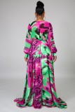 Colorful Wrap V-Neck Long Sleeve Loose Maxi Dress with Belt