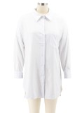 White Long Sleeve High Low Button Open Shirt