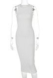 White Kintted Sleeveless Fitted Long Dress