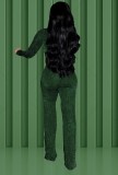 Green V-Neck Long Sleeve Fitted Jumpsuit with Belt