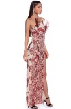 Red Sequins Strapless Front Split Maxi Dress