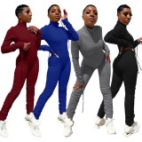 Red Zipped Up Long Sleeve High Neck Stack Slinky Jumpsuit