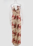 Red Sequins Strapless Front Split Maxi Dress