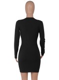 Black Long Sleeve Mini Skinny Dress