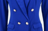 Gold Button Blue Long Sleeve TurnDown Collar Blazer