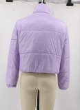 Purple Zipped Up Long Sleeve Turtleneck Short Bread Jacket