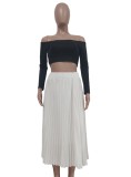 Trendy White High Waist Midi Pleated Skirt