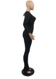Black Backless Long Sleeve Square Neck Slim Fit Jumpsuit