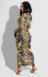 Yellow Snake Printed Zipper Up High Neck Long Dress