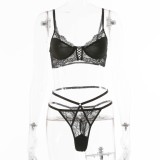 Black Lace Underwear Bra and Panty Lingerie Two Piece Set