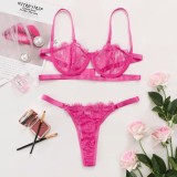 Rose Lace Underwear Bra and O-Ring Panty Lingerie Two Piece Set