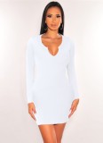 White Long Sleeve Mini Skinny Dress
