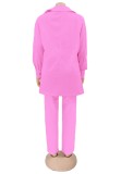 Pink Long Sleeve Turndown Collar Blazer and Pant Two Piece Set