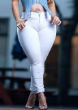 Plus Szie Casual White Fitted Jeans
