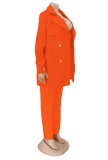 Orange Long Sleeve Turndown Collar Blazer and Pant Two Piece Set