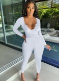 White U-Neck Long Sleeves Slinky Top and Matching Pant Two Piece Set