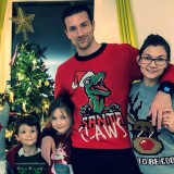 Christmas Dinosaurs Print Red O-Neck Long Sleeve Sweat Sweater For Dad or Mom