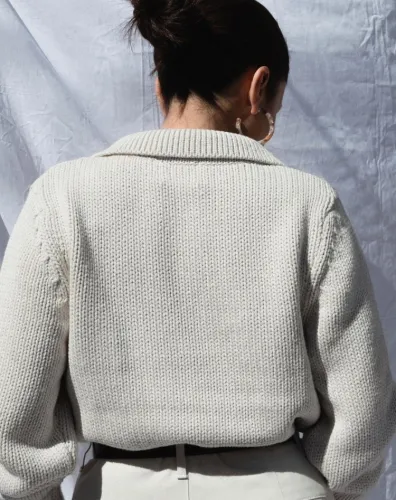 Khaki Turndown Collar Drop Shoulder V-Neck Sweater Top