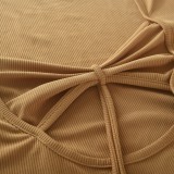 Khaki Cut Out Long Sleeve Halter Tight Crop Top