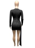 Black Sequin Cut out Long Sleeve Mini Dress
