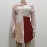 Contrast Color Button Open Mini Blouse Dress