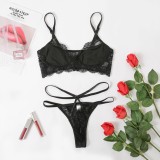 Black Lace Underwear Bra and Panty Lingerie Two Piece Set