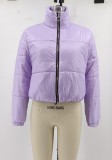 Purple Zipped Up Long Sleeve Turtleneck Short Bread Jacket
