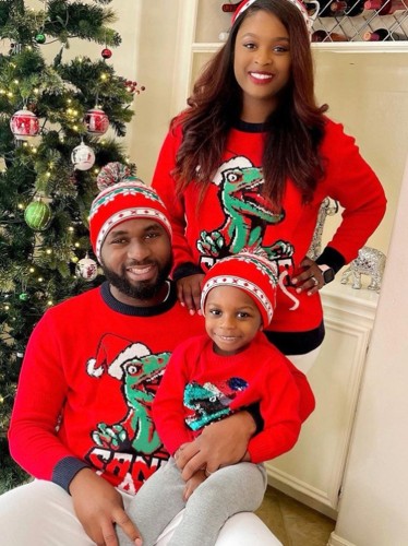 Christmas Dinosaurs Print Red O-Neck Long Sleeve Sweat Sweater For Kids