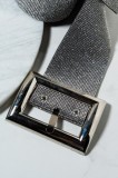 Shiny Grey Beaded Waist Belt