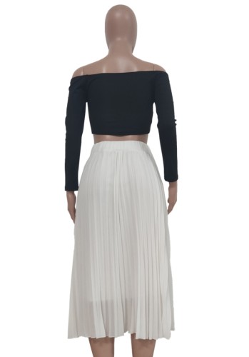 Trendy White High Waist Midi Pleated Skirt