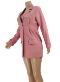 Pink Long Sleeve Turndown Collar Blazer Dress