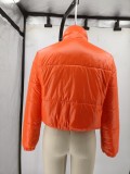 Orange Zipped Up Long Sleeve Turtleneck Short Bread Jacket