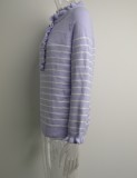 Light Purple Stripe Ruffled Collar Button Long Sleeve Sweater Top