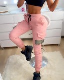 Pink Drawstring High Waist Sweatpants with Pockets
