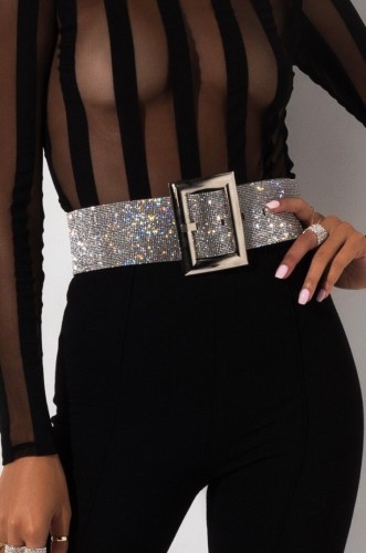 Shiny Silver Beaded Waist Belt