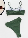 Green Ruched Cami High Waist Two Piece Tankini