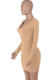 Khaki Long Sleeve Mini Skinny Dress