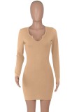 Khaki Long Sleeve Mini Skinny Dress