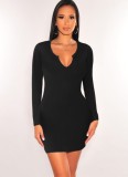 Black Long Sleeve Mini Skinny Dress