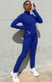 Blue Zipped Up Long Sleeve High Neck Stack Slinky Jumpsuit