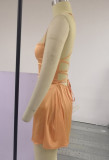 Orange Silk Cami Lace Up Mini Dress