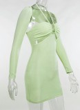 Light Green Long Sleeve Halter Slim Fit Mini dress