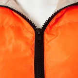 Orange and Grey Sleeveless  Zipper Open Reversible Bread Jacket
