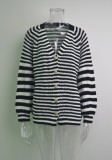 Black Striped Button Up Long Sleeves Loose knitted Cardigan