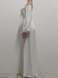 White Off Shoulder Keyhole High Slit Maxi Dress