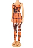Print Orange Lace Up Cami Slim Fit Jumpsuit